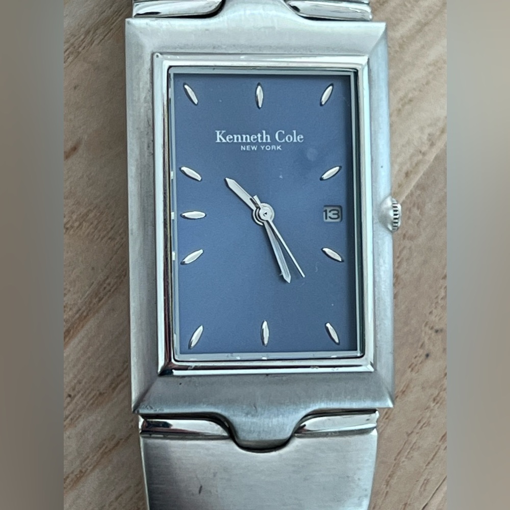 Kenneth Cole NY Men’s Watch Blue Rectangular Dial Stainless Bracelet Date Window